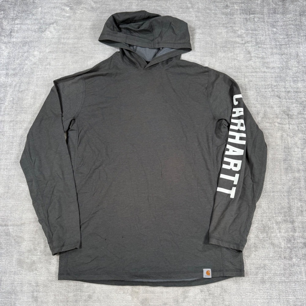 Carhartt Shirt Mens Medium Gray Force Relaxed Fit Hooded Pullover Long Sleeve